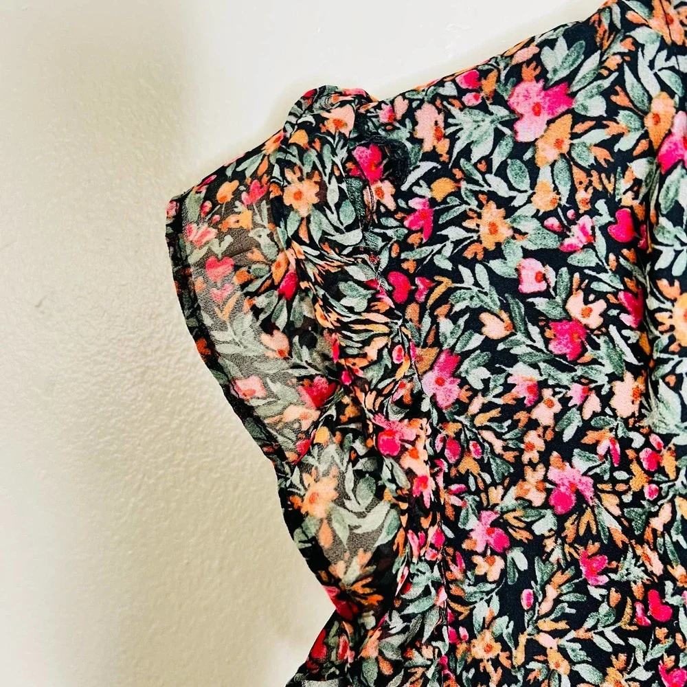 BB Dakota Steve Madden Darcy Midi Dress XS Floral Tiered Peasant Flutter Sleeve - Picture 7 of 9